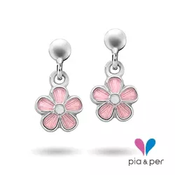 Pia og Per blomst øreringe i sølv lyserød emalje