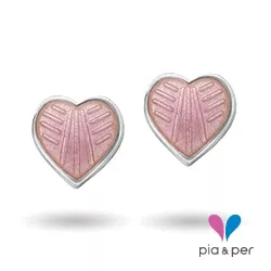 Pia og Per hjerte øreringe i sølv lyserød emalje
