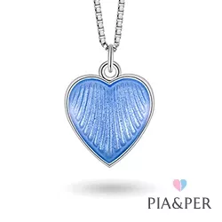 Pia og Per hjerte halskæde i sølv blå emalje