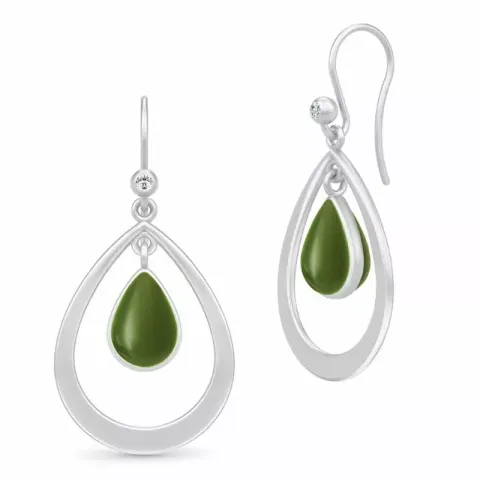 Lange julie sandlau dråbe krystal øreringe i satinrhodineret sterlingsølv grønne krystaller hvide zirkoner