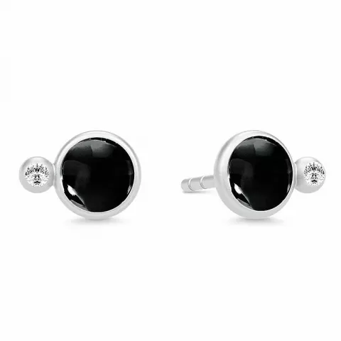 Julie Sandlau rundt krystaller øreringe i satinrhodineret sterlingsølv sort krystal hvid zirkon