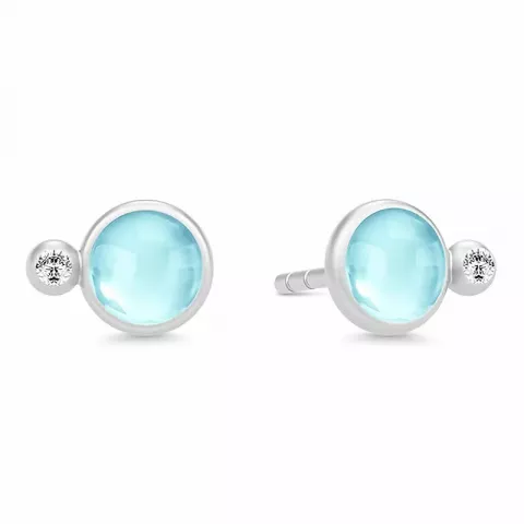 Julie sandlau rundt krystal øreringe i satinrhodineret sterlingsølv blå krystaller hvide zirkoner