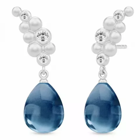 Julie Sandlau øreringe i satinrhodineret sterlingsølv blå krystal hvid zirkon