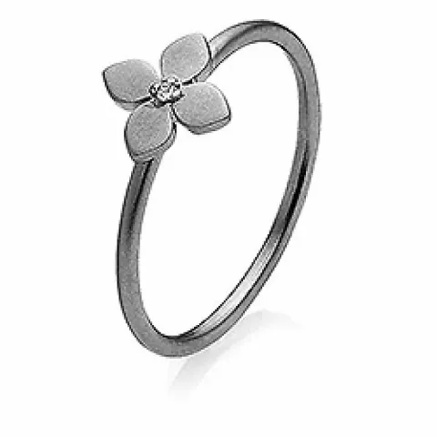 Izabel Camille Primrose blomst ring i sort rhodineret sølv hvid zirkon