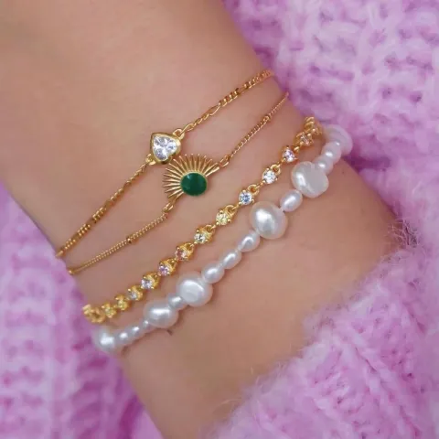 Enamel Pearlie perle armbånd i forgyldt sølv