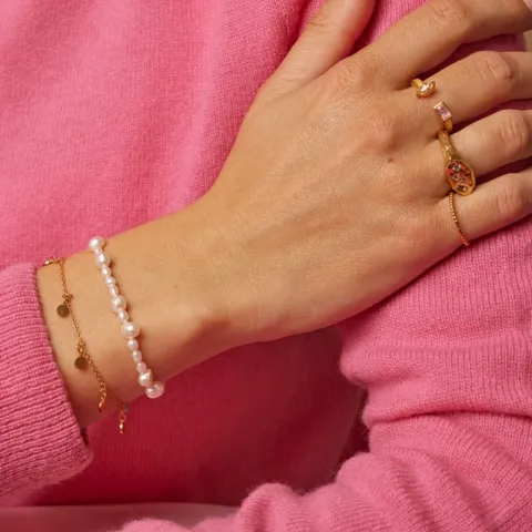 Enamel Pearlie perle armbånd i forgyldt sølv