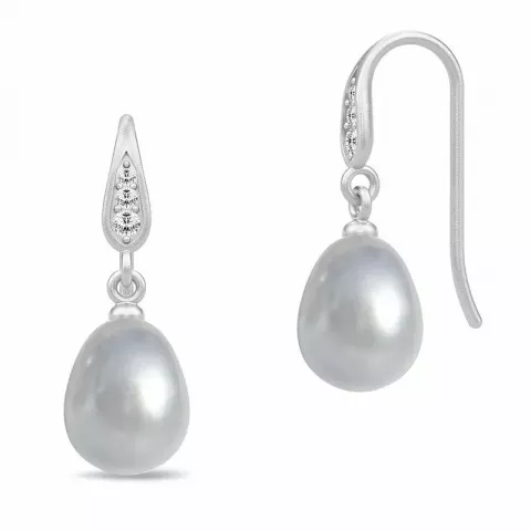 Enkle Julie Sandlau perle øreringe i satinrhodineret sterlingsølv hvide zirkoner