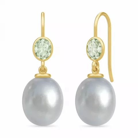 Julie Sandlau lange perle øreringe i forgyldt sølv grøn kvarts