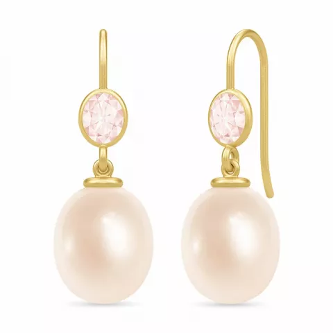 Julie Sandlau lange perle øreringe i forgyldt sølv pink kvarts