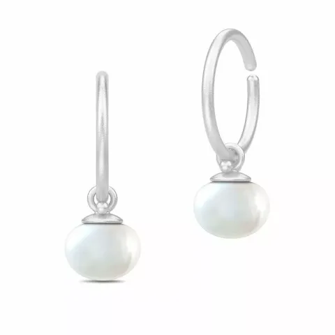 8 mm Julie Sandlau Perla hoop perle creoler i satinrhodineret sterlingsølv