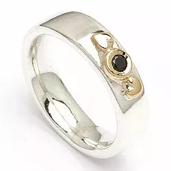 Kollektionsprøve sort diamant ring i sølv og alm. guld