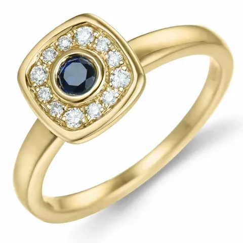 Kollektionsprøve firkantet safir brillantring i 14 karat guld 0,306 ct 0,132 ct