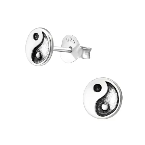 Kollektionsprøve yin og yang ørestikker i oxideret sterlingsølv