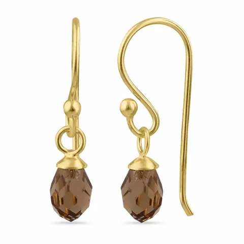 Kollektionsprøve brunt glas ørehænger i forgyldt sølv - Loom Stones