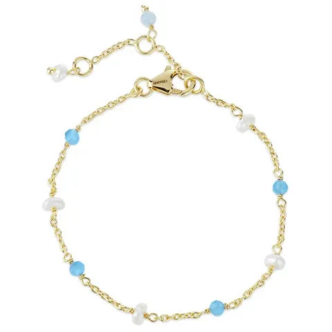 Kollektionsprøve blå calcedon armbånd i forgyldt sølv - Loom Stones