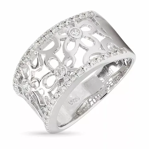 Kollektionsprøve blomster zirkon ring i rhodineret sølv
