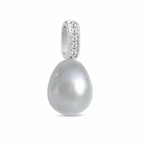 elegant Julie Sandlau perle vedhæng i satinrhodineret sterlingsølv hvid zirkon
