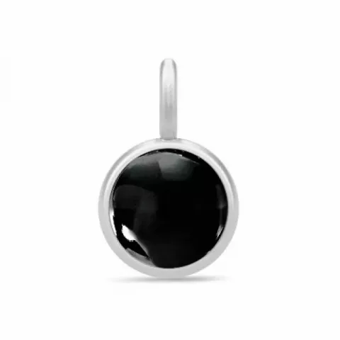 Julie Sandlau rundt sort krystal vedhæng i satinrhodineret sterlingsølv sort krystal