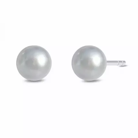 6 mm Julie Sandlau grå perle øreringe i satinrhodineret sterlingsølv