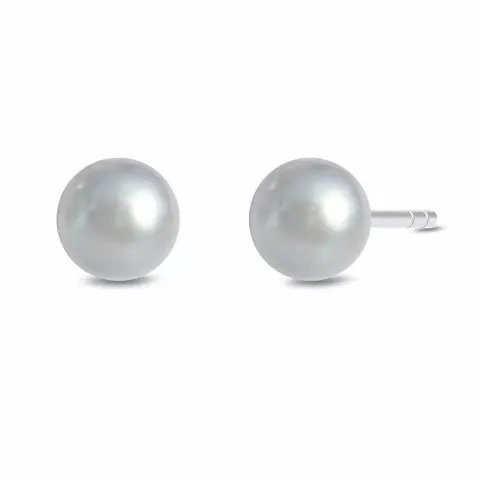 6 mm Julie Sandlau Ocean grå perle øreringe i satinrhodineret sterlingsølv
