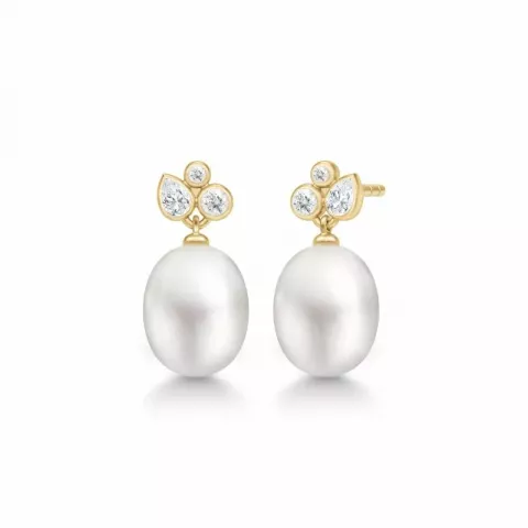 Julie Sandlau hvide perle ørestikker i forgyldt sølv hvid zirkon
