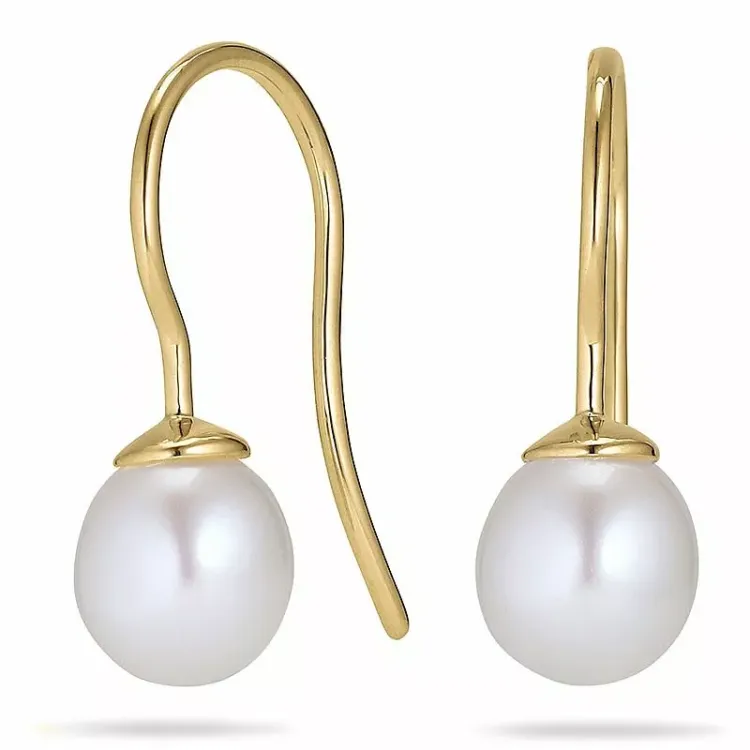 Ovale 8 - 9 mm aaa-graded ferskvandsperle øreringe i 14 karat guld med