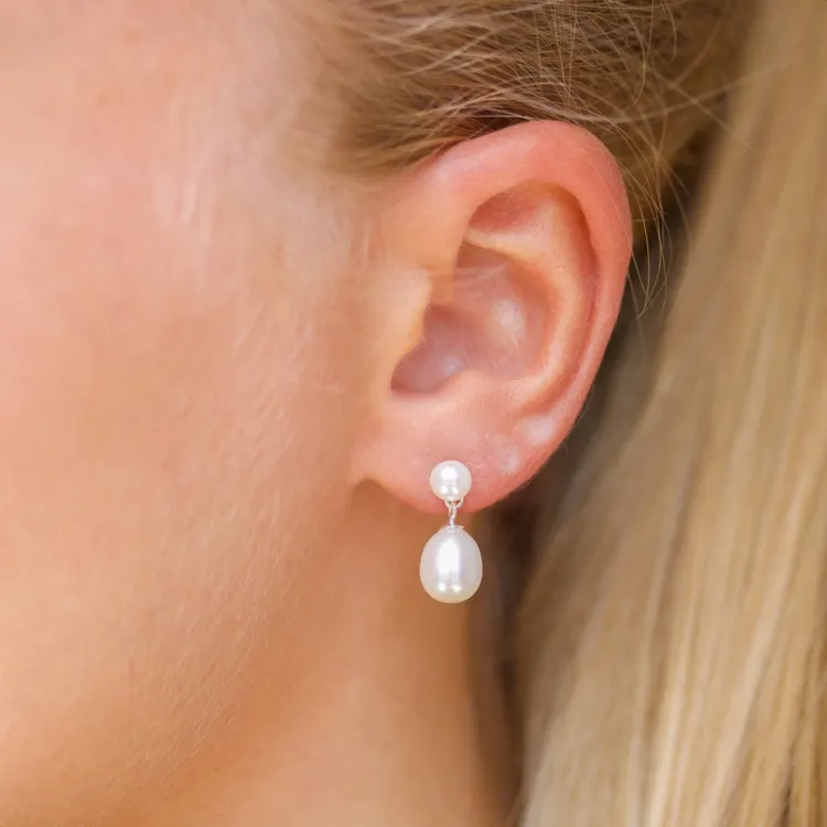 7 - 8 mm perle øreringe i sølv