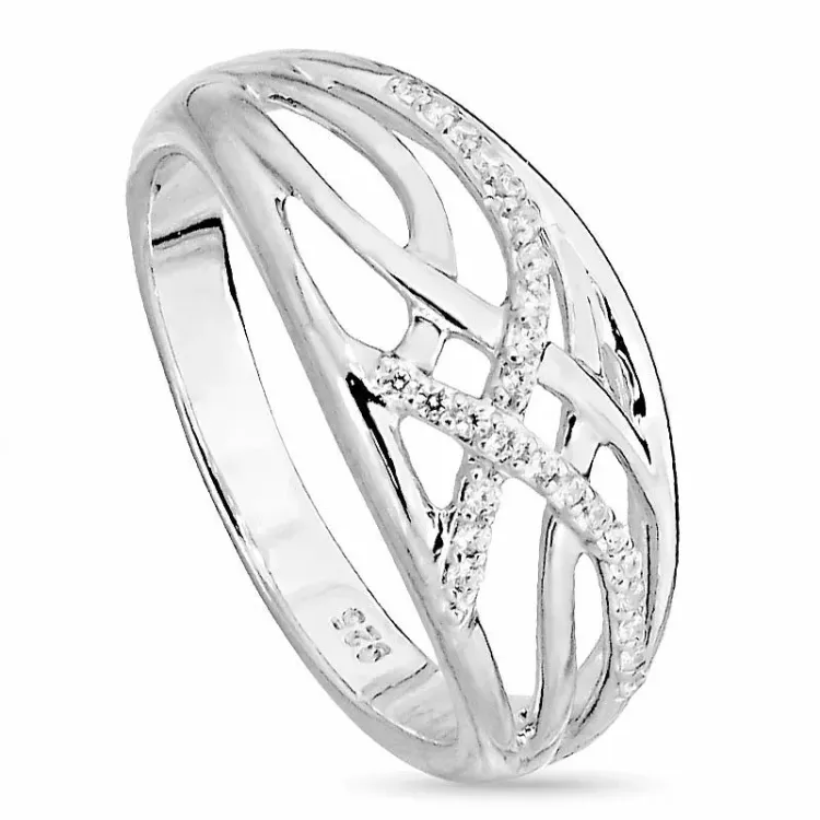 Bred hvid zirkon ring i sølv