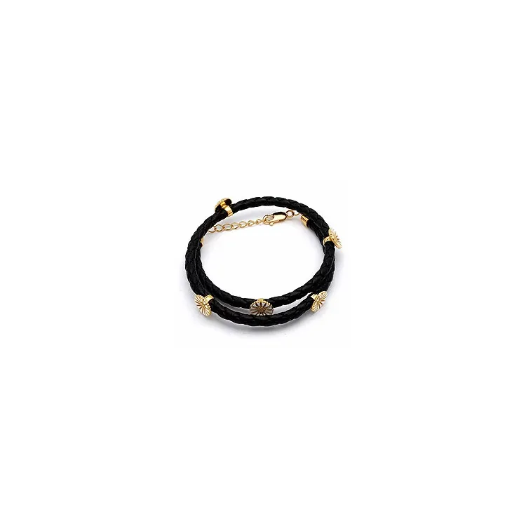 Armbånd i læder med margueritvedhæng i forgyldt sølv