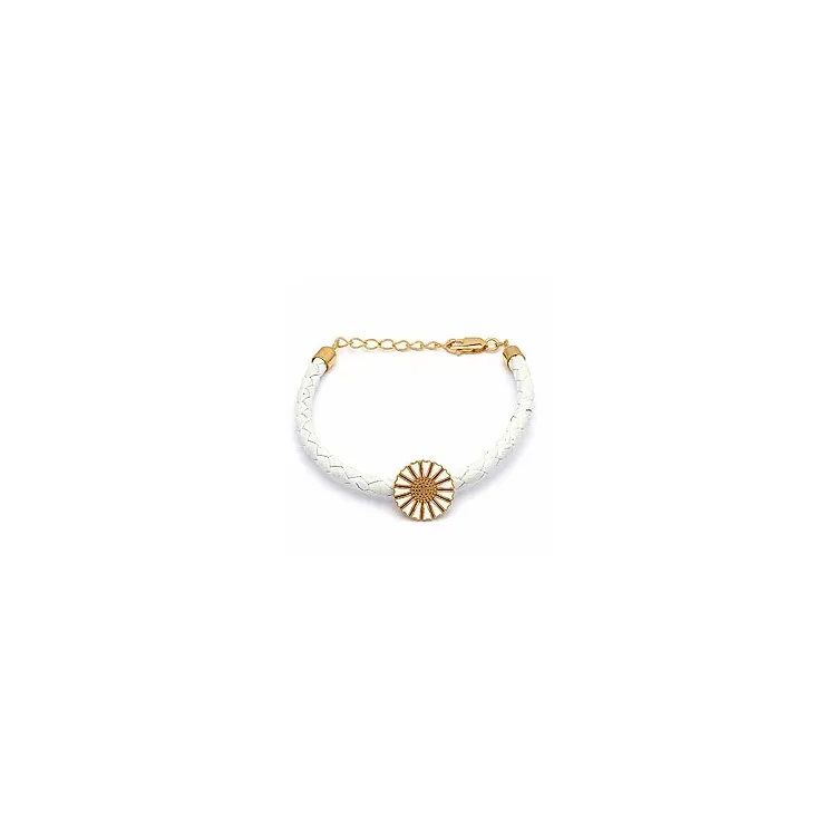 Kollektionsprøve marguerit armbånd i læder med margueritvedhæng i forgyldt