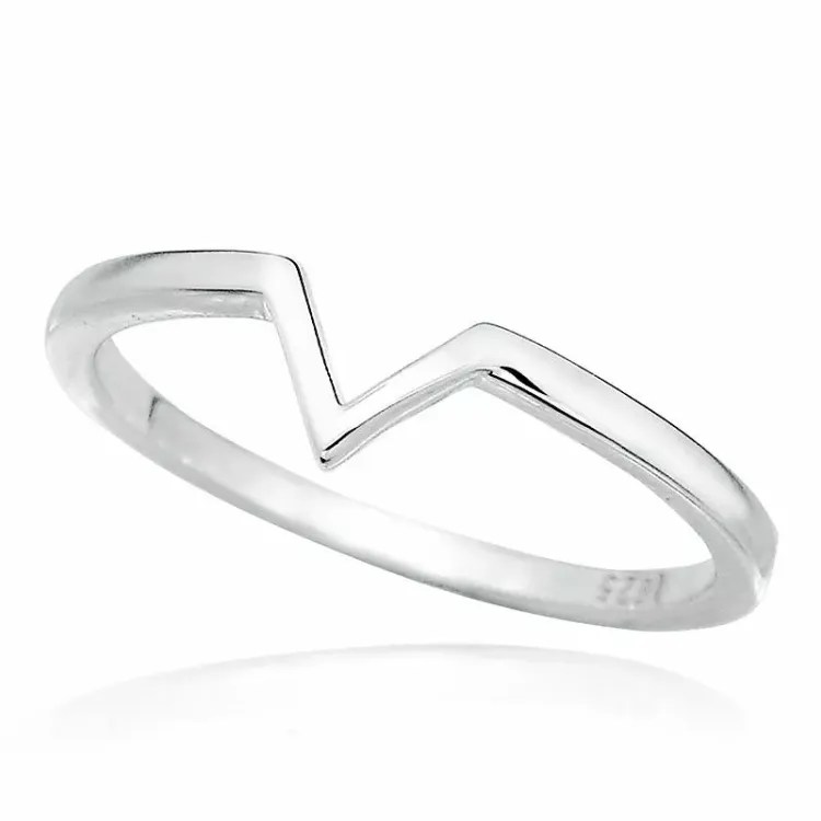 bogstav V form ring i rhodineret sølv