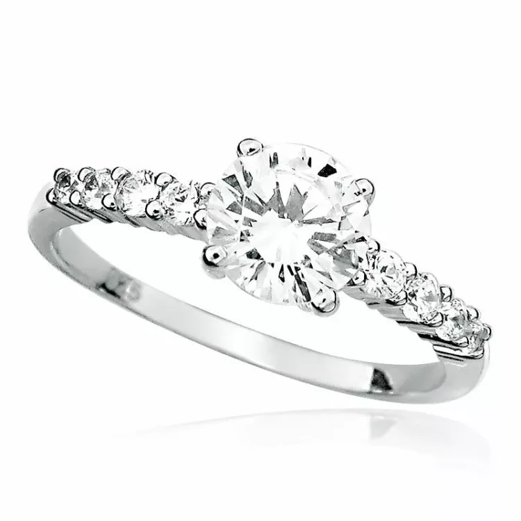 Ringe: rund hvid zirkon ring i rhodineret sølv