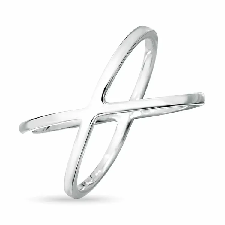 Enkel kryds ring i rhodineret sølv