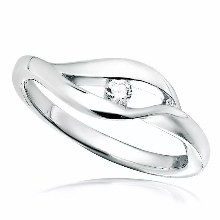 abstrakt hvid zirkon ring i rhodineret sølv