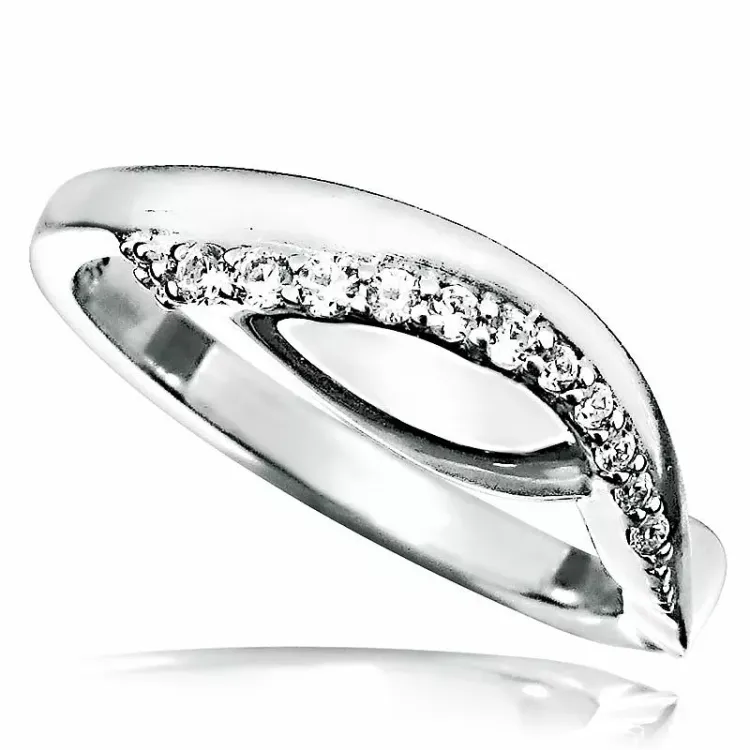 Elegant abstrakt hvid zirkon ring i rhodineret sølv