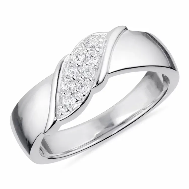 Hvid zirkon ring i rhodineret sølv