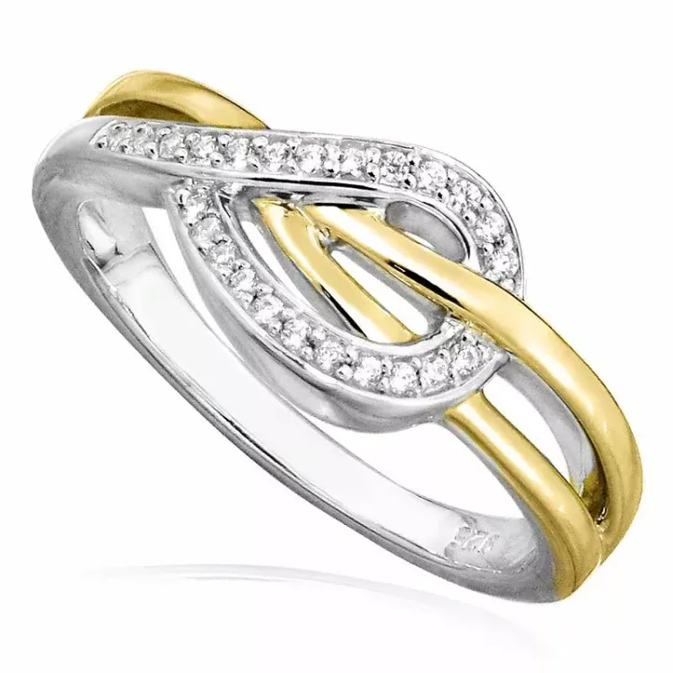 abstrakt zirkon ring i sølv med forgyldt sølv