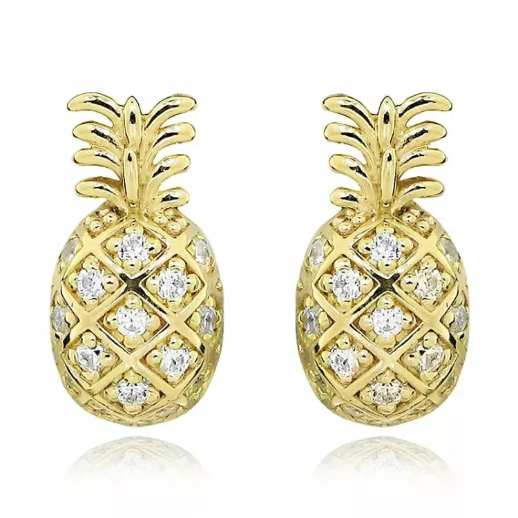 ananas øreringe i forgyldt sølv