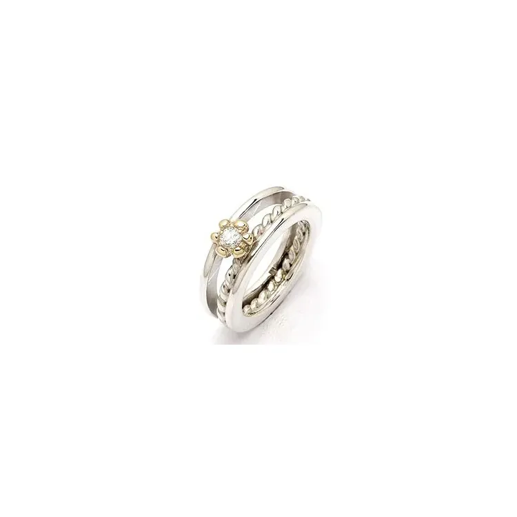 Randers Sølv blomst ring i sølv og 14 karat guld hvid zirkon