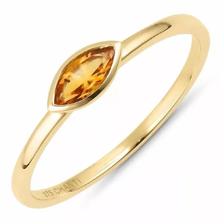 oval orange citrin ring i 9 karat guld