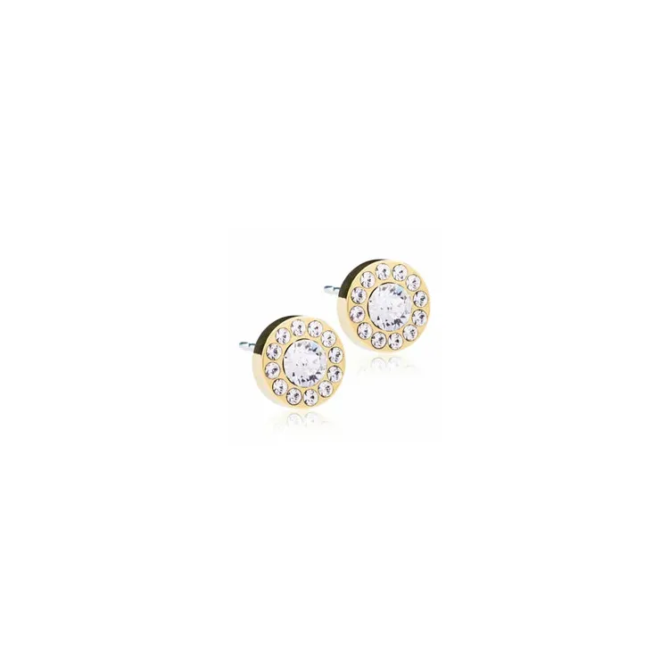 Blomdahl runde øreringe i forgyldt titanium hvid swarovski krystaller