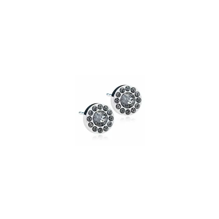 8 mm Blomdahl runde øreringe i titanium sort swarovski krystaller
