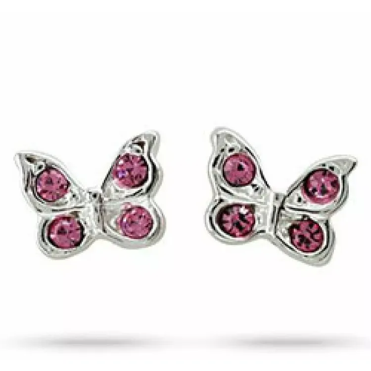 Nordahl Andersen sommerfugl øreringe i rhodineret sølv pink zirkon