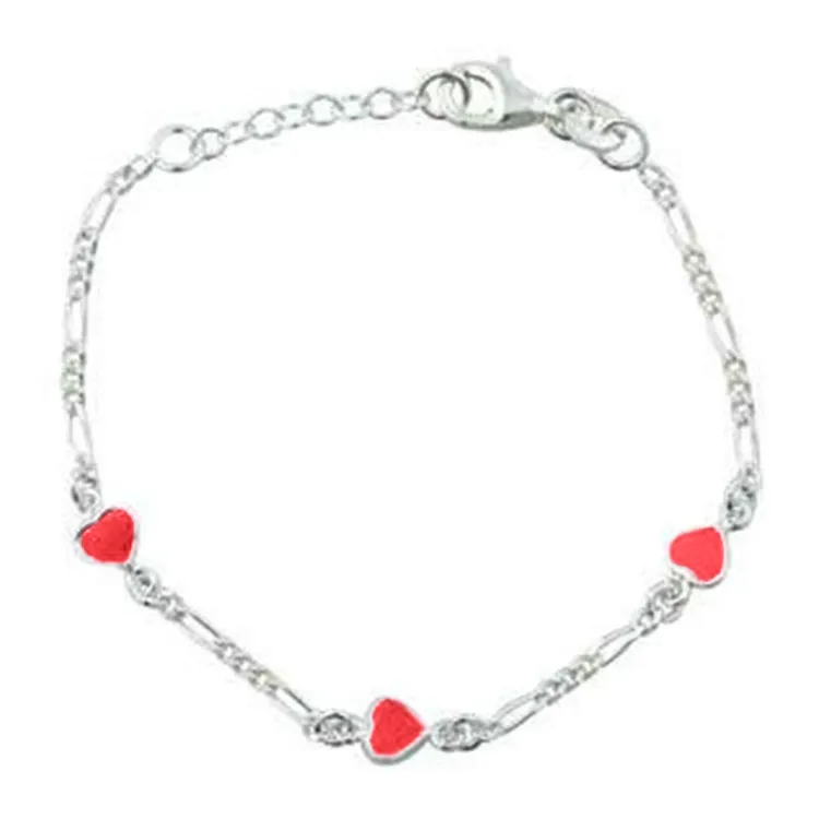børne Nordahl Andersen hjerte armbånd i rhodineret sølv lyserød emalje