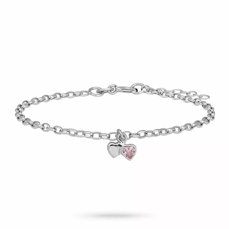 børne Nordahl Andersen hjerte armbånd i rhodineret sølv lyserød zirkon