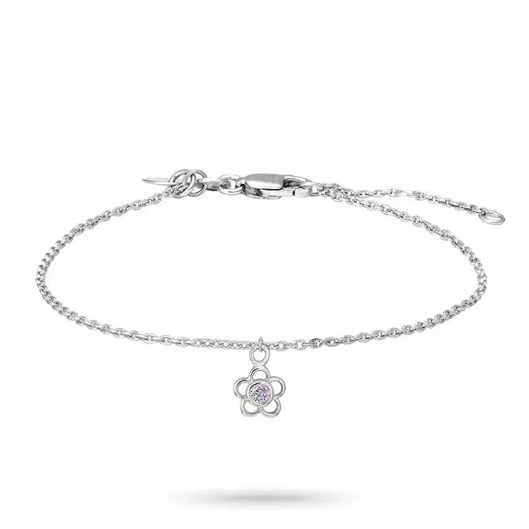 børne Nordahl Andersen blomst armbånd i rhodineret sølv lyserød zirkon