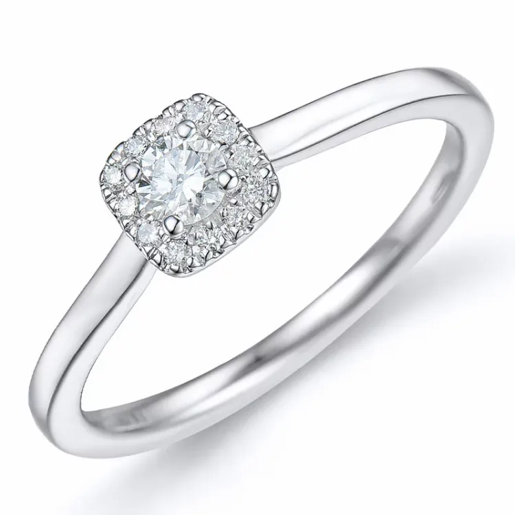 firkantet diamant ring i 14 karat hvidguld 0,15 ct 0,06 ct