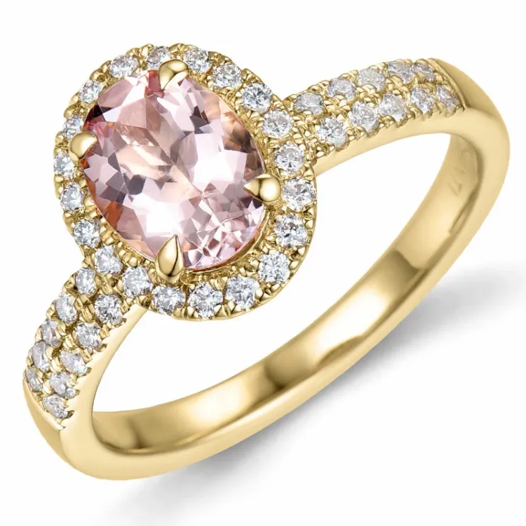morganit diamantring i 14 karat guld 1,28 ct 0,53 ct