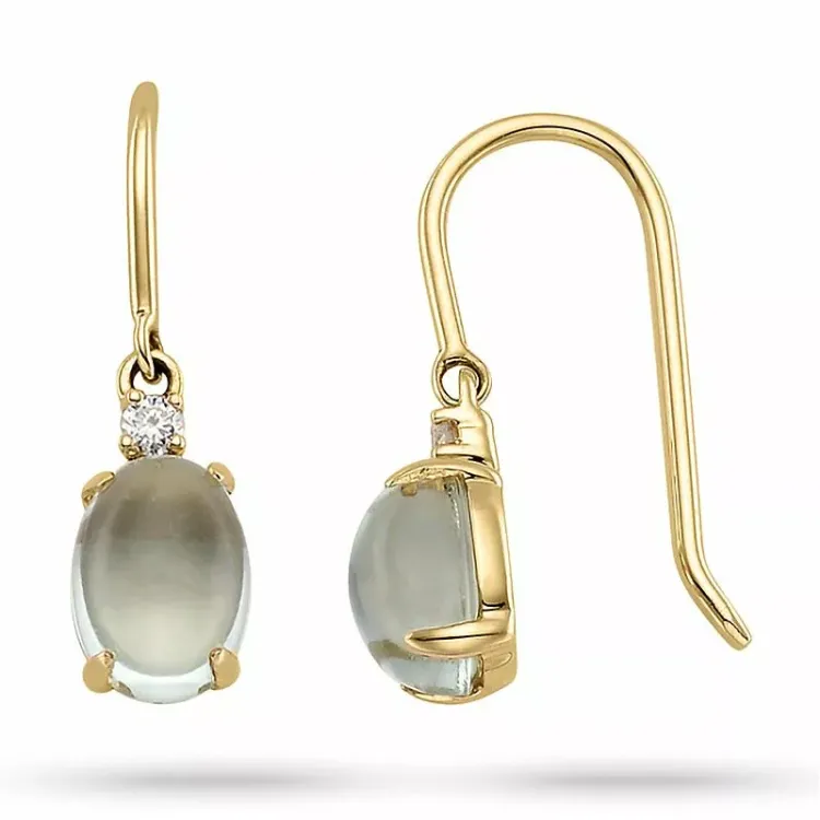 ovale grønne ametyst diamantøreringe i 14 karat guld med ametyst og diamant