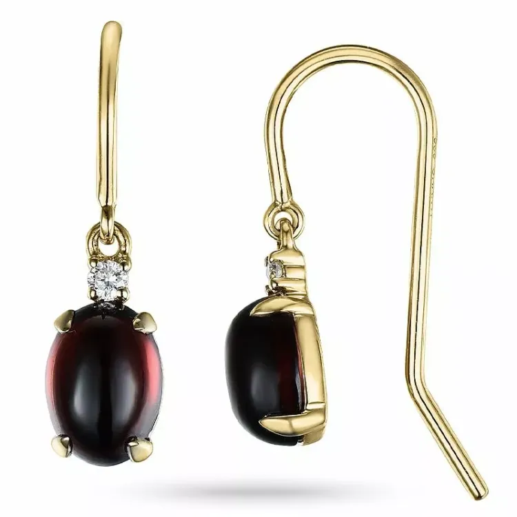 ovale granat diamantøreringe i 14 karat guld med granat og diamant